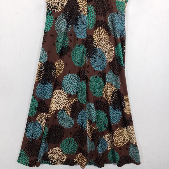 Nine West Dress Womens 4 Brown Multi Floral Boho Sleeveless Keyhole Back Midi - Picture 6 of 8